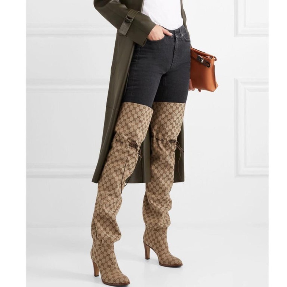 Gucci Thigh High Canvas Monogram boots size 36.5